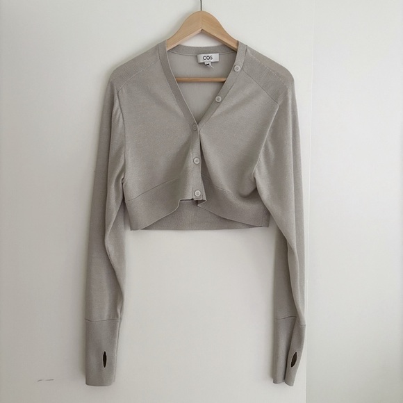 COS Cropped Wool Blend Cardigan Beige Metallic Size M - Picture 5 of 8
